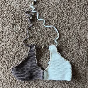 JMP The Label Coco Brown Contrast Cali Crochet Bikini Swim Top Medium NEW NWT